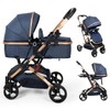 2 in 1 Baby Stroller Blue Newborn Stroller Foldable Convertible