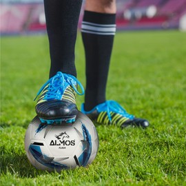 Almos Flash Soccer Ball – for Club, Leagues, Training, Match Performance, Indoor & Outdoor Soccer, Suitable for Grass & Astro | 14 Panel Thermo Bonded, Rubber Bladder | Size 4, Blue |