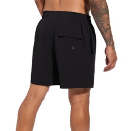 Men's Swim Trunks Quick Dry Beach Shorts with Compression Liner Swimming Shorts with Zipper Pockets Black L