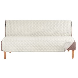 H.VERSAILTEX Reversible Futon Slipcover - Water Repellent Cover for Seat Width Up to 70" - Washable Furniture Protector With 2" Elastic Strap - Anti-Slip for Dogs (Ivory/Beige)