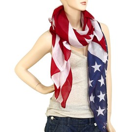 Falari USA American Flag Scarf Beach Wrap Lightweight (Navy, Red & White)