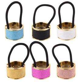 Reccisokz Pack of 6 Round Elastic Bands, Hair Ring, Metal Elastic Headband, Metal Jacket, Suitable for Everyday Women, Travel, Party, Fashion Photos