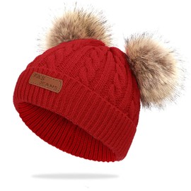 WELROG Baby Winter Warm Knit Hat Infant Toddler Kid Crochet Fur Hairball Beanie Cap (Red#1)