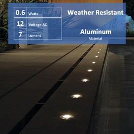 Outdoor 0.6W LED Deck Lights 12V AC Low Voltage In-Ground Lights 6PK Landscape Lighting Kit with Stakes Connectors 7 Lumen 3200K Warm White Well Light for Balcony Step Stair Garden