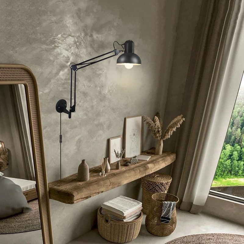 BRRSKBK Black Industrial Swing Arm Wall Light Nordic Adjustable Long