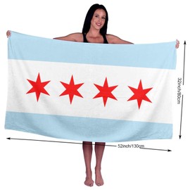 FNQKMLEP Chicago City Flag Super Soft Beach Quick-Drying Bath Towel Unisex Large Absorbent Towel Blanket Suitable for Outdoor Travel Camping Yoga Gym Swimming Bath