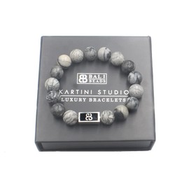 Mixed Stone Bracelet, Larvikite, Black-Veined Jasper, and Grey Jasper Bracelet, Quality Bead Jewelry for Man