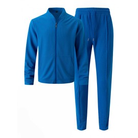 DONYKARRY Men's Tracksuits 2 Pieces Baseball Collar Sports Shir Sweatsuit Sets Lightweight Workout Top & Bottom Sets Sports Jogging Suit Set Trendy Jacket Suit Summer Outfits(Blue,S)