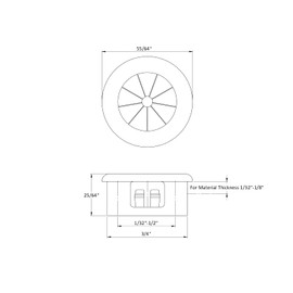 Pkg of 12 - White Nylon Expandable Grommet Plug - Inside Diam 1/2" Max, Outside Diam 55/64", Fits Hole Size 3/4", Panel Thickness 1/32"-1/8"