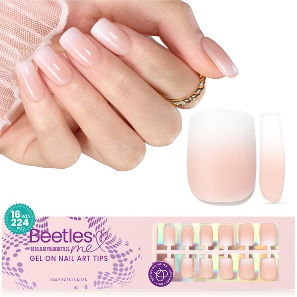 Beetles Ombre Short Square Press on Nails, 224Pcs Peach Square