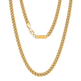 VEXXS Men's Gold Chain, 18K Real Gold Plated Miami Cuban Link Chain, Durable No Color Fading 3mm 4mm 6mm Men’s Necklace Chain Urban Fashion Street Wear (4mm-18K Gold, 18.00)