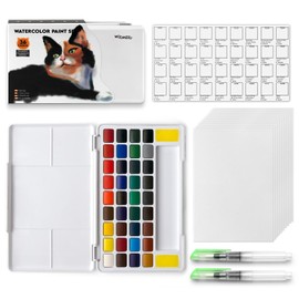 Woomer Watercolor Paint Set 36 Vivid Colors with 2 Water Brush & 5 Artist Grade Watercolor Paper 32k Perfect Travel Watercolor Set for Artists, Amateur Hobbyists and Painting Lovers