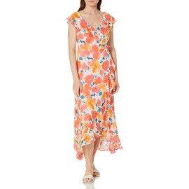 London Times Women's Dresses Faux Wrap Ruffle Maxi Dress