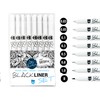 SKULLPAPER Blackliner Set, 8 x Units, Incl. Brushpen, Black, Waterproof,