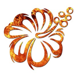 Hibiscus Hawaiian Flower - Vinyl Decal Sticker - 4.15" x 3.75" - Orange Flames