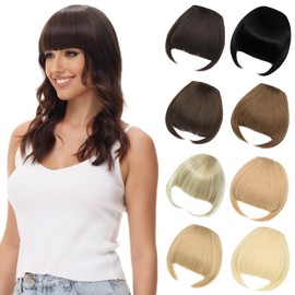 Luxiremi Clip-In Pony Black Mix Dark Blonde Face Pony Clip in Fringe Bangs Extension Thick Fake Clip Pony Hairpieces for Women