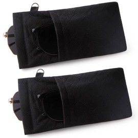 DQbhzh Glasses Pouch Squeeze Top Double Eyeglass Sunglass Case Soft Microfiber with Cleaning Cloth for Women (Black,Black)