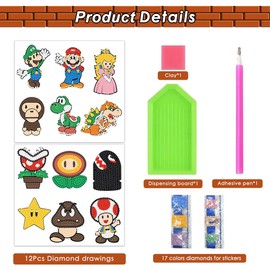 Diamond Painting Children, 12 Pieces DIY Diamond Sticker Kit, Cartoon Diamond Painting for Children, DIY Diamond Painting Kit for Children and Adults Beginners, Birthday Gift for Boys Girls