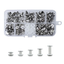 CANGCANG 100 Sets Chicago Screws Posts, Book Binding,Screws Rivets for Leather, M5*4/6/8/10/12mm Kit 5 Sizes Metal Accessories Nails Rivets Chicago Button for Belt Bags DIY (Silver)