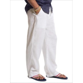 palglg Mens or Womens 100% Cotton Trousers with Elastic Waist & Out-Drawstring for Yoga Pants & Beach Wear White L