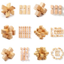 Holzsammlung Set of 9 Wooden Brain Teaser Puzzles, 3D IQ Challenge Puzzle Games, Small Logic Mind Puzzle Box Toy Removing Assembling Lock Puzzle Gift Set for Adults Teenagers Kids, 1.8inch 4.5cm