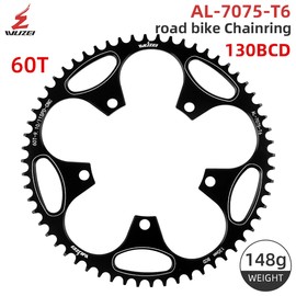 BIKECO Bicycle Narrow Wide Chainring 110/130BCD 5 Screws Round Bicycle Chainring 36/38/40/42/44/46/48/50/52/54/56/58/60T Bicycle Chainring for 9 10 11 Speed Road Bike MTB (130BCD,60T)