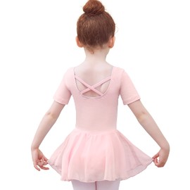 Tancefair Girls Ballet Dress Cotton Ballet Leotard with Chiffon Skirt Short/Long Sleeve Ballerina Outfit Gymnastics Dance Leotard Pink
