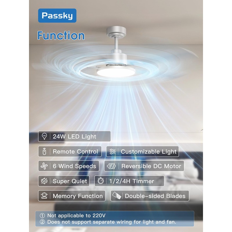 Passky Ceiling Fans with Lights, 52 inch Sleek Ceiling Fan