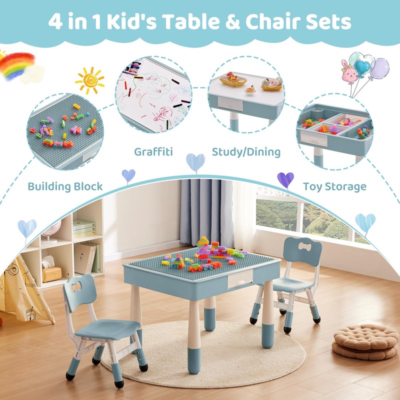 DOREROOM 4 in 1 Kids Table and 2 Chairs Set