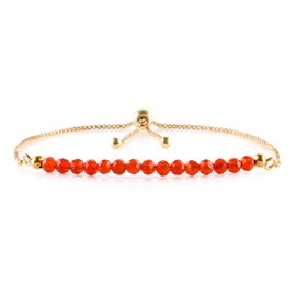 InfinityGemsArt Carnelian Bracelets For Women Natural Birthstone Jewelry Micro Orange Beads Beaded Stone Bolo Slider Crystals Gemstones Bracelet, 14K Gold Plated Adjustable Chain