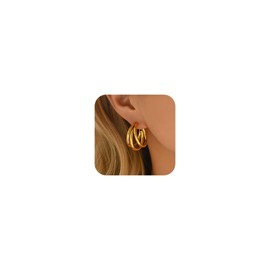 Kyazeo Gold Twisted Hoop Earrings for Women 18K Gold Plated Chunky Drop Dangle Stud Statement Earrings Hypoallergenic Trendy Jewelry Gifts