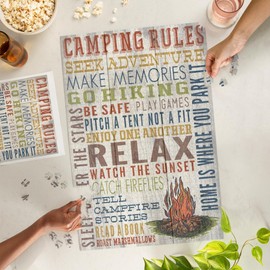 Lantern Press 1000 Piece Jigsaw Puzzle, Camping Rules, Home is Where You Park It, Rustic Typography