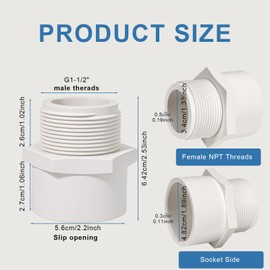 1.5 Inch Male Thread PVC Fittings White 2-Way PVC Pipe Coupling Adapter Connectors with 1-1/2 Inch Male Pipe Schedule 40（2 Pack）