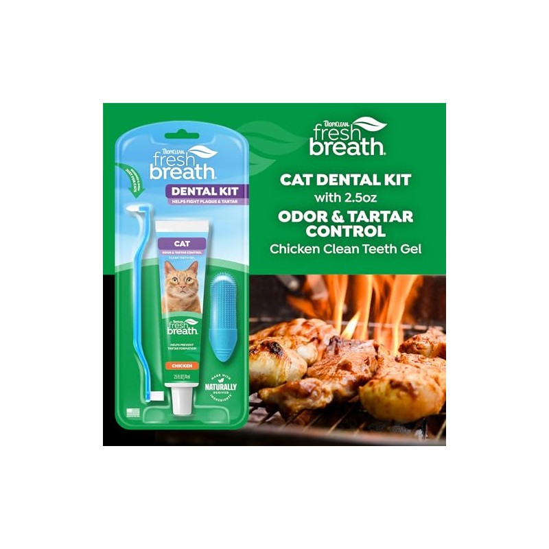 TropiClean Fresh Breath Cat Toothbrush and Toothpaste Kit, Cat Teeth