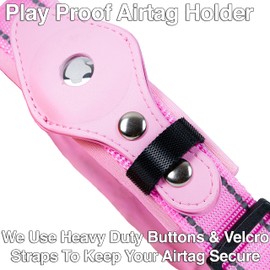 Safe Paws Reflective Airtag Dog Collar with Soft Neoprene - Our Durable Airtag Collar Holder Uses Heavy Duty Buttons to Secure Your Airtag - Air Tag Collars for Small Medium Large & XL Dogs (Pink L)