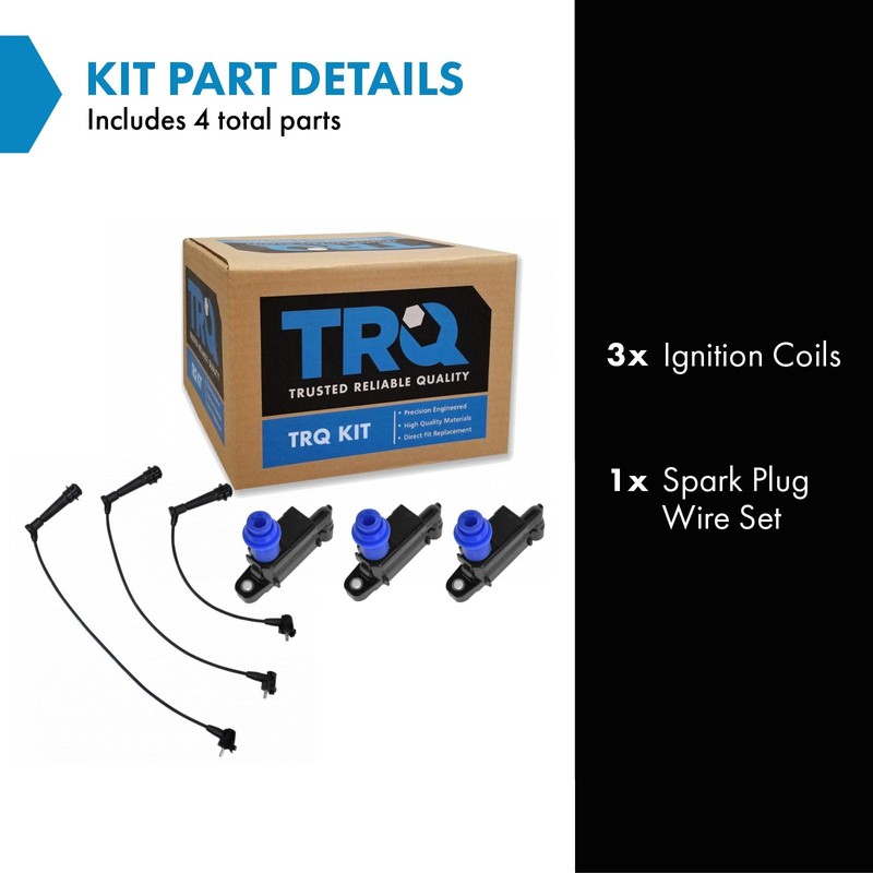 TRQ Ignition Coil and Spark Plug Kit 4 Piece Compatible