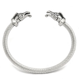 BAVIPOWER Nordic Fenrir Wolf Heads Odin Raven Dragon Serpent Stainless Steel Bracelet Strong Pagan Jewelry Protection For Men Women (Serpent Cuffs)