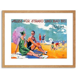 Wee Blue Coo VINTAGE AD BEACH CLOTHES SWIMMING VIENNA ZWIEBACK FRAMED PRINT F97X6716