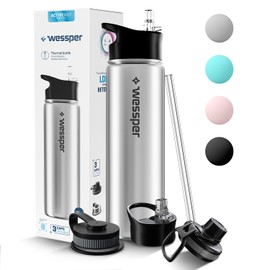 Wessper Stainless Steel Drinking Bottle 700 ml Leak-Proof Thermos Flask BPA-Free with 3 Lids Silver Elegant Sports Water Bottle Insulated Flask Children Adults for Camping Bicycle Sports Outdoor