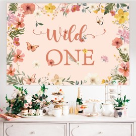 kreat4joy Wild One Birthday Decorations Girl, 7 x 5 ft Wildflower First Birthday Decorations Backdrop Banner for Our Little Wildflower Is Turning One Birthday Decorations