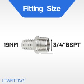 LTWFITTING Stainless Steel 316 Barbed Fitting Coupler/Connector 3/4-Inch Male BSPT x 3/4-Inch(19mm) Hose Barb Fuel Gas Water (Pack of 5)