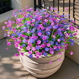 Artificial Flowers for Outdoors Faux Plants for Decoration,12 PCS Fake Spring Silk Flowers Outside UV Resistant Realistic Look Garden Patio Porch Balcony Home Summer Decor(Double Purple)