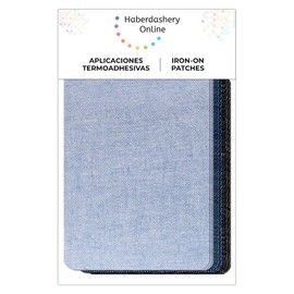 ETIKIDS - Pack of 12 Iron-On Patches, Jeans Repair and Decoration, Can be Cut to Size, 8.7 x 10 cm, Easy to Use, Black, Grey, Dark Blue, Sky Blue, Medium