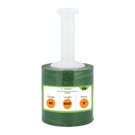 PSBM Green Mini Stretch Wrap with Plastic Handle, 24 Pack, 5 Inch x 1000 Feet, 80 Gauge, Color Plastic Cling Film Rolls for Color Coding Storing Shipping Pallets