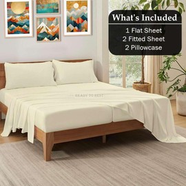 Ready To Rest Split California King Sheets - 5 Piece Adjustable Split Sheets - Ultra-Soft Microfiber - 16-Inch Deep Pocket - for Adjustable Bed - Cream