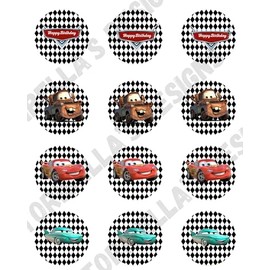 Generic Race Cars Cartoon Characters Edible Images Premium Wafer Precut Birthday Twelve 2"" Cupcake Toppers, Cookie Toppers Precut -00