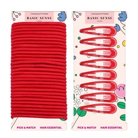 Basic Sense 38pcs School Hair Set: Snap Clips & Elastics for Girls – Durable, Comfy, Uniform Matching, Red