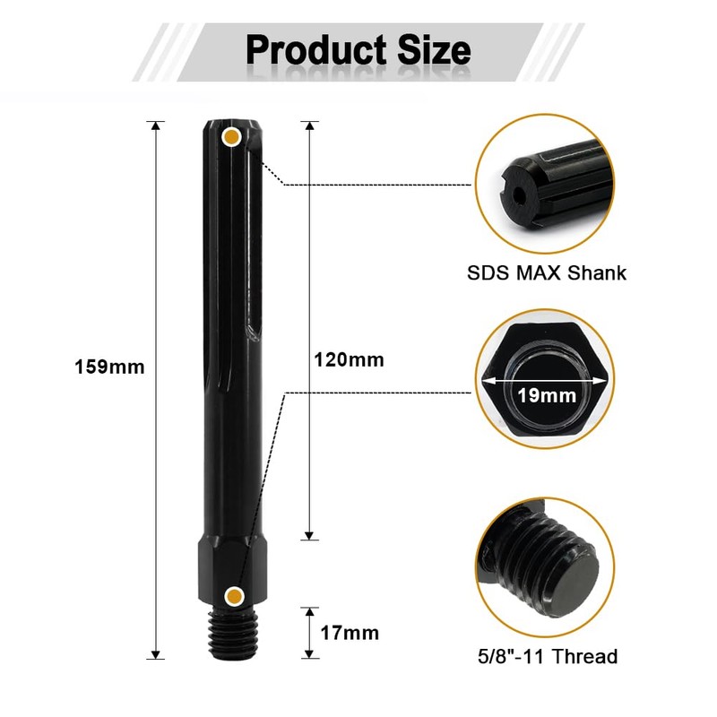 SHDIATOOL Adapter of Hole Saw SDS Max to 5/8-inch -11