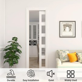 JUBEST 5FT Commercial Grade Pocket Door Hardware and Track Set with Soft Close Mechanism, Sliding Door Hardware for Door Wide 24"-30", Durable and Smoothly, Easy to Install