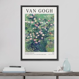 SIGNLEADER Framed Canvas Print Wall Art Rosebush in Blossom Van Gogh Botanical Brushstroke Illustrations Fine Art Traditional Colorful Multicolor for Living Room, Bedroom, Office - 16"x24" Black